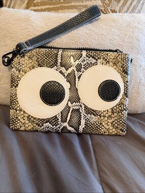 Circus by Sam Edelman Black and White Snake-Print Wristlet Clutch with Eye Motif